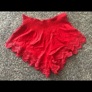 Red Shorts with Crochet